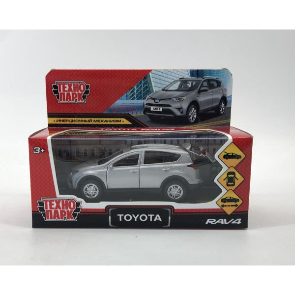 Машина металл TOYOTA RAV4 12 см, двери, багажн, инерц. серебристый , кор. Технопарк в кор.2*36шт