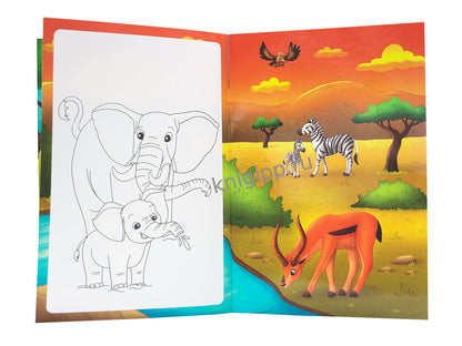 МНОГОРАЗОВАЯ ВОДНАЯ РАСКРАСКА С ЧЁРНЫМ КОНТУРОМ. ДИКИЕ ЖИВОТНЫЕ