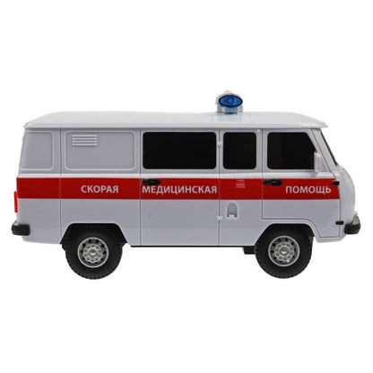 452-18RCL-AMB-WH Машина р/у УАЗ 452 СКОРАЯ ПОМОЩЬ, 18 см, свет, бел, кор. Технопарк в кор.2*24шт