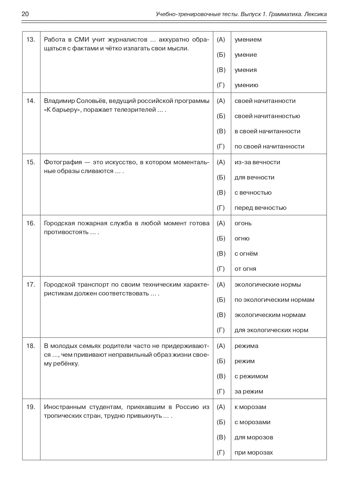Учебно-тренировочные тесты по русскому языку как иностранному. Выпуск 1. Грамматика. Лексика