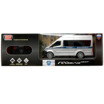 GAZELNEXT-21RCL-POL-GY338747 Машина р/у ГАЗЕЛЬ NEXT ПОЛИЦИЯ 21,5 см, свет, сереб, кор. Технопарк в к
