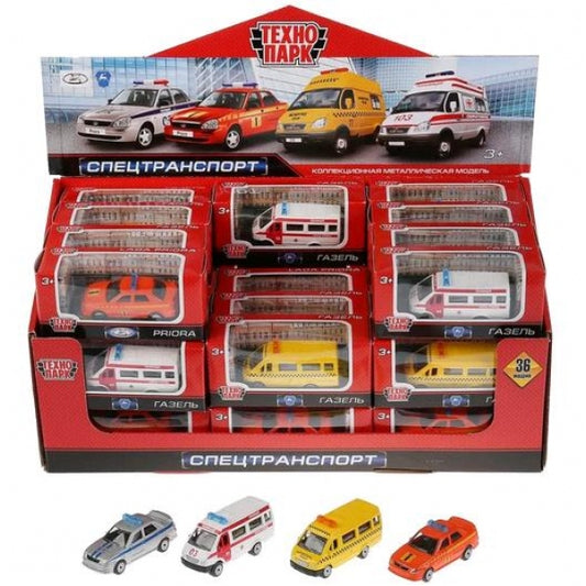 Машина металл СПЕЦТЕХНИКА, 7,5 см, в ассортименте, коробка Технопарк уп-18упак в кор.2*8уп