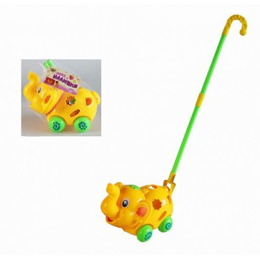 Каталка-сортер слон, с ручкой, в ассорти. в пак. в кор.3*20шт