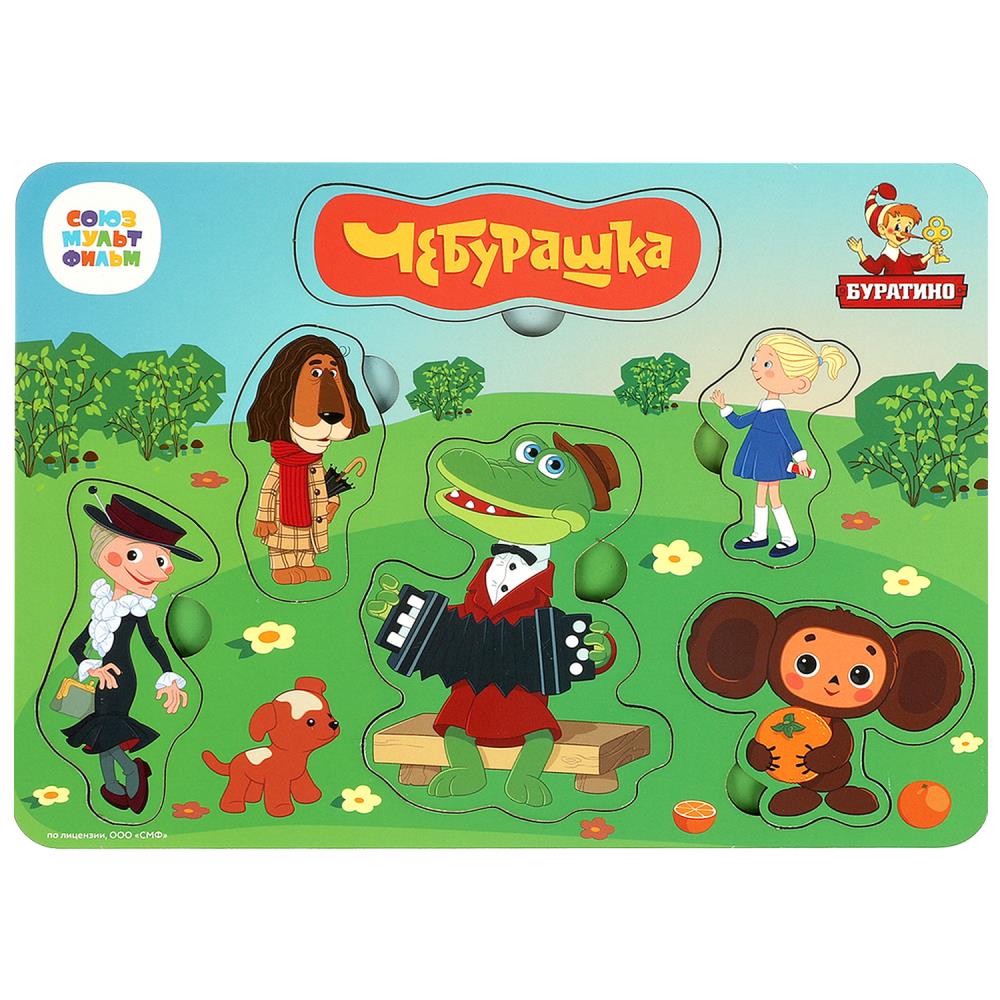 Игрушка деревянная рамка-вкладыш без ручек СОЮЗМУЛЬТФИЛЬМ 23*17 см, термопак Буратино в кор.20шт