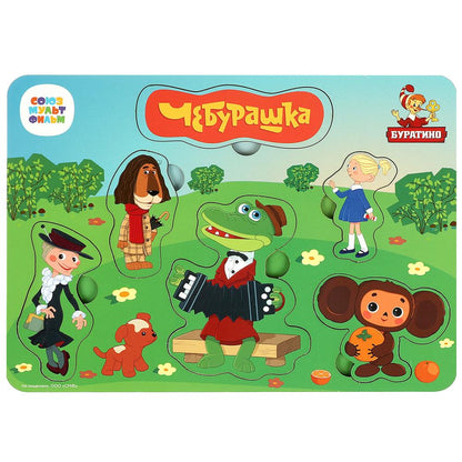 Игрушка деревянная рамка-вкладыш без ручек СОЮЗМУЛЬТФИЛЬМ 23*17 см, термопак Буратино в кор.20шт