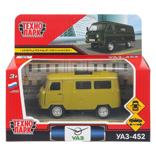 Машина металл уаз-452 "буханка" 10,5 см, двери, инерц, зеленый, кор. Технопарк в кор.2*36шт