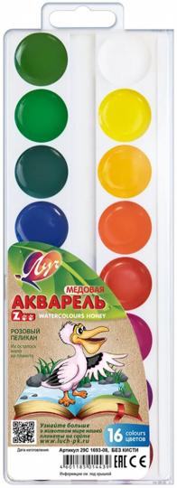 Луч. Акварель "Zoo" 16 цв. без кисти пласт. упак.(европодвес) арт.29С 1693-08 /36*
