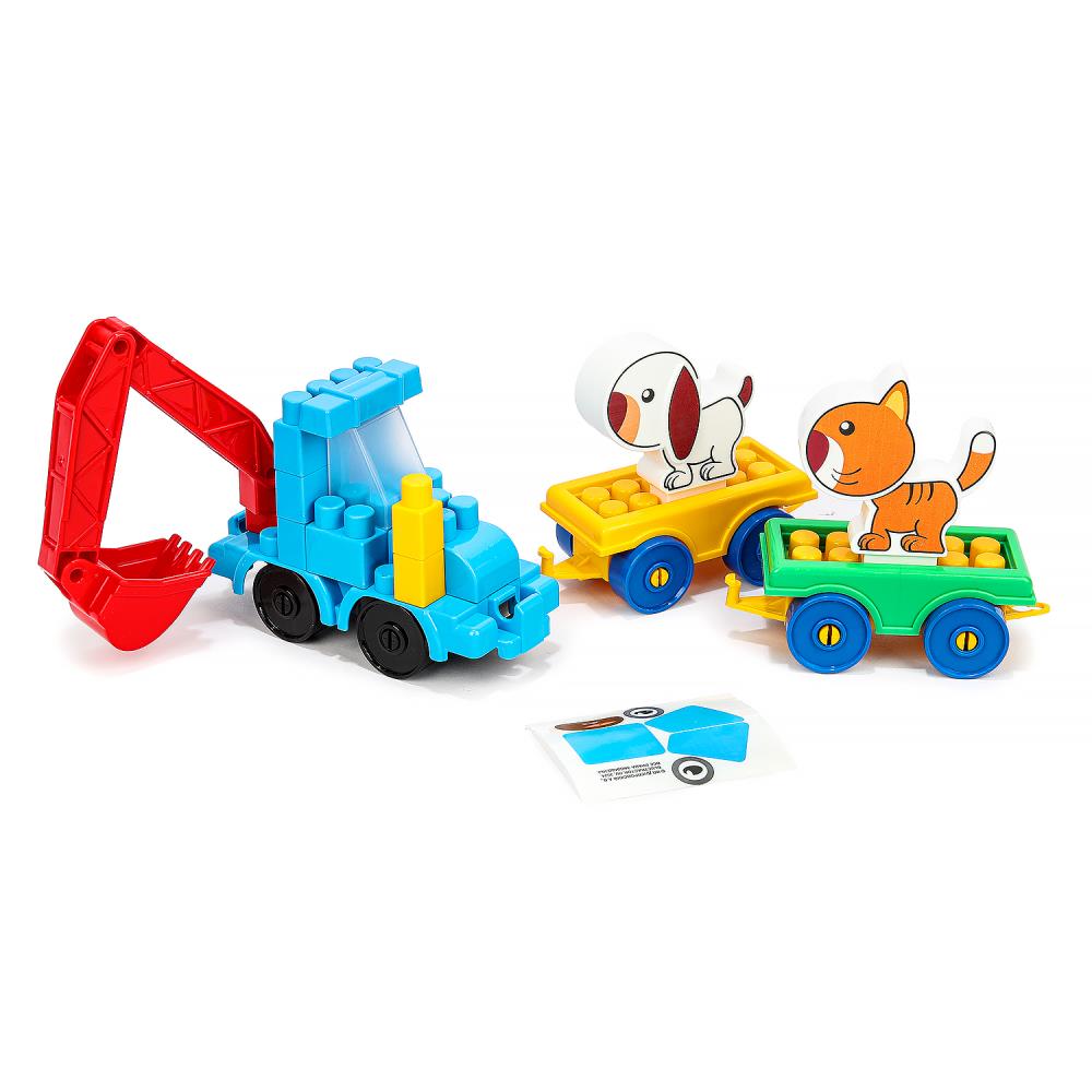 10046-BA Конструктор синий трактор+тележки с животными, 35 дет. Город мастеров в кор.8шт