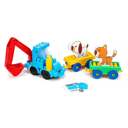 10046-BA Конструктор синий трактор+тележки с животными, 35 дет. Город мастеров в кор.8шт