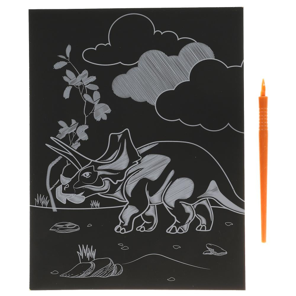 МультиАрт. Гравюра "Динозавр" 18х24 см золотая в конверте арт.100SCRATCHART-GOLD-DINO1