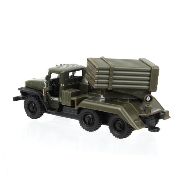 Машина металл АРМИЯ РОССИИ УРАЛ с ракетами 12 см, двери, инерция Технопарк в кор.2*24шт