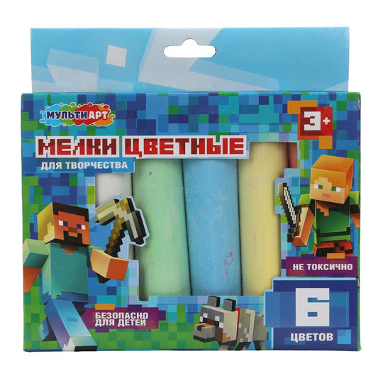 MEL6-124006 Мелки асфальтовые, 6 шт мир пикселей МУЛЬТИ АРТ в кор.48наб