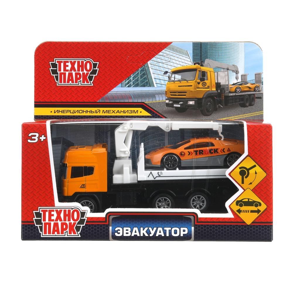 Машина металл ЭВАКУАТОР эвакуатор 12см с машинкой 7см, инерционный подвижный КРАН Технопарк в кор.2*144шт
