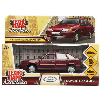 Машина металл LADA -2114 "САМАРА", 12 см, дверь, сумка, инерц, фиолетовый, кор. Технопарк в кор.2*36шт