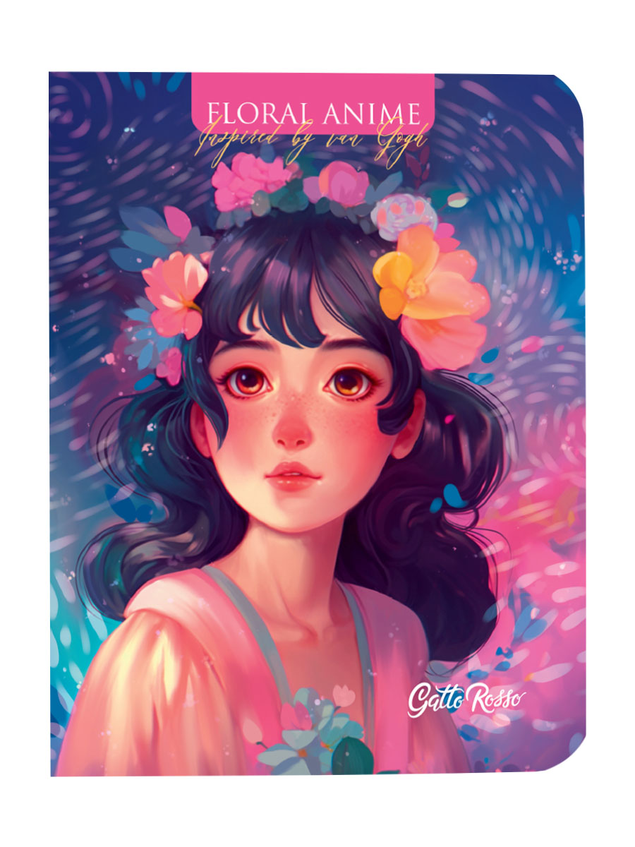 Gatto Rosso. Блокнот в клетку Floral anime. РОЗОВЫЙ