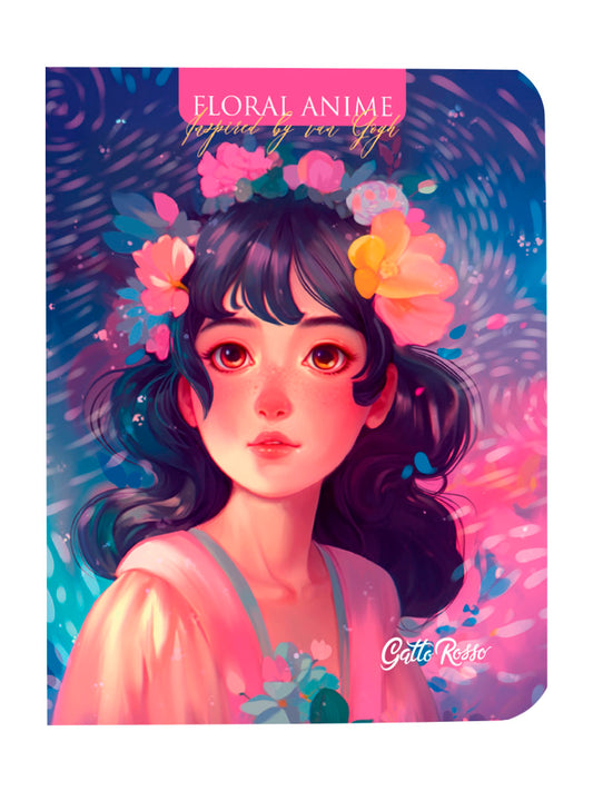 Gatto Rosso. Блокнот в клетку Floral anime. РОЗОВЫЙ