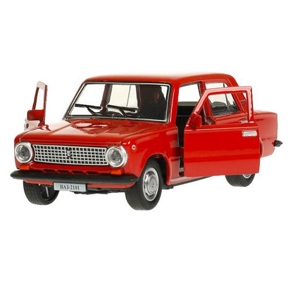 Машина металл ваз-2101 длина 12 см, двери, багажник, инерц, красный, кор. Технопарк в кор.2*36шт