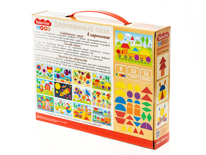 Пазл деревянный в картинках 32 эл Baby Toys (12 картинок)