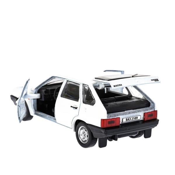 Машина металл Ваз-2109 "СПУТНИК" 12 см, двери, багажник, инер,белый, кор. Технопарк в кор.2*36шт