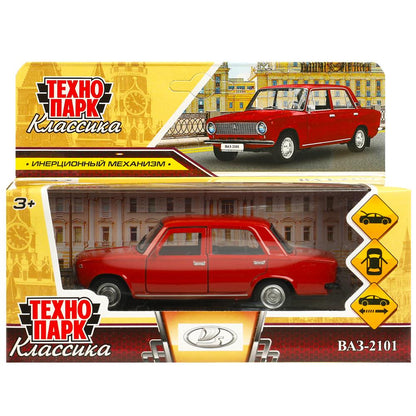 Машина металл ваз-2101 длина 12 см, двери, багажник, инерц, красный, кор. Технопарк в кор.2*36шт