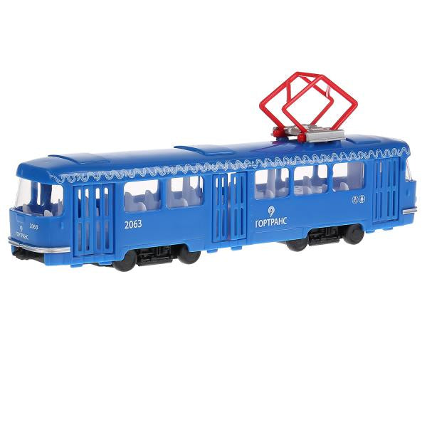 CT12-428-2-BL (24) Модель пластик свет-звук ТРАМВАЙ, 24 см, двери, синий, кор. Технопарк в кор.2*12ш
