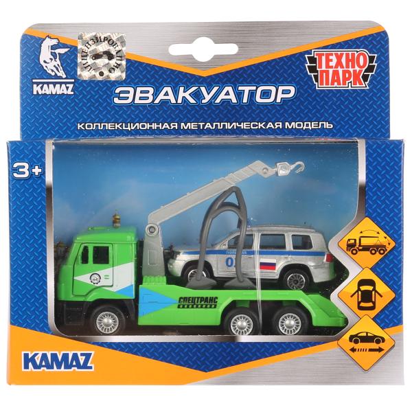 Машины металл Камаз эвакуатор 12см, инерц. +Toyota Land Cruiser 7,5см в кор. Технопарк в кор.2*24шт