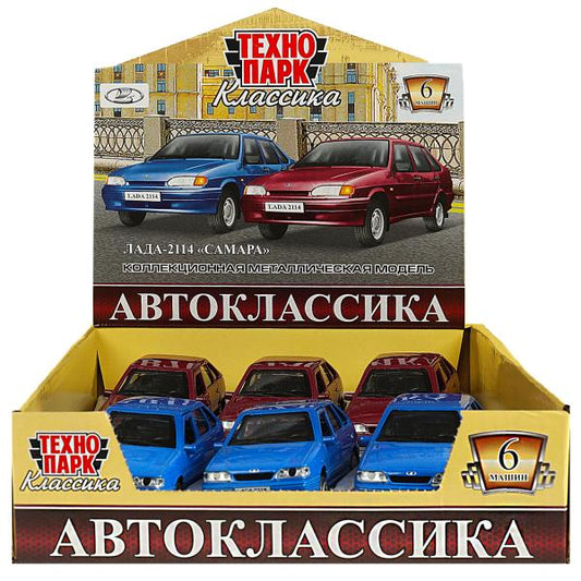 Машина металл LADA-2114 АВТОКЛАССИКА 12 см, двер, баг, инерц, ассорт, дисп. Технопарк уп-6шт в кор.1