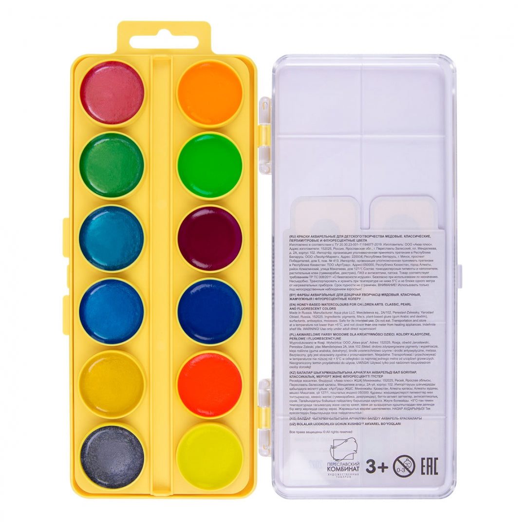 Краска акварель "Лео" "Играй" медовые, без кисти (двухъярусная) LPW-0324 24 цв. 12 класс. +