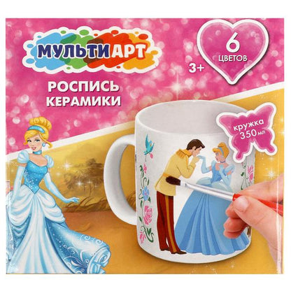 Набор д/дет тв-ва мультиарт кружка для росписи (краски, кисточка) принцесса МУЛЬТИ АРТ в кор.24шт