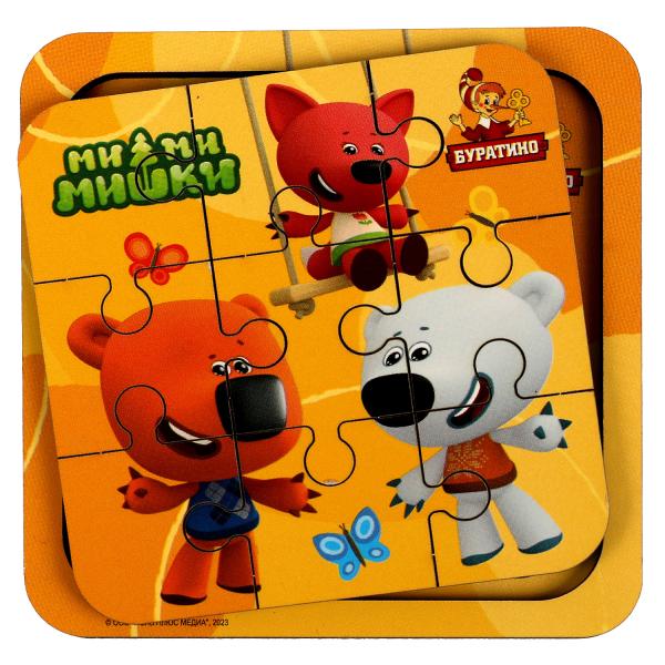 Игрушка деревянная пазл 10*10 см. Ми-ми-мишки терм. пакет Буратино в кор.189шт