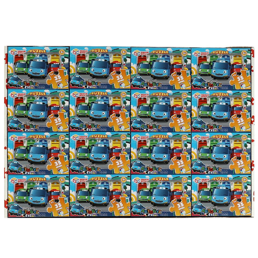 Весёлый автобус. Пазлы в коробке 35 деталей. MINI. 90х65х25 мм. Умные игры в уп.32шт в кор.8уп