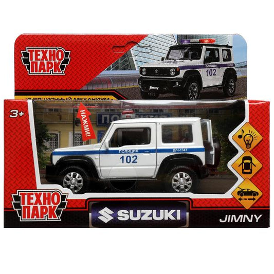 Машина металл светзвук SUZUKI JIMNY ПОЛИЦИЯ 11,5 см, дверь, сумка, инер, кор. Технопарк в кор.2*36шт