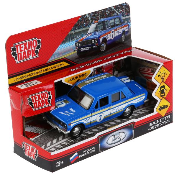 Машина металл свет-звук ВАЗ-2106 ЖИГУЛИ СПОРТ 12 см, двер, инер, синий, кор. Технопарк в кор.2*36шт