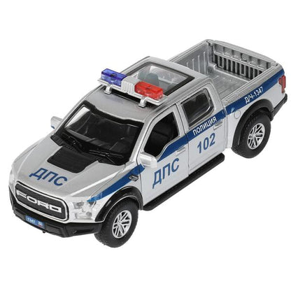 F150RAP-12POL-SR 326505 Машина металл FORD F150 RAPTOR ПОЛИЦИЯ 12 см, двери, багаж, ин, серебр, кор.
