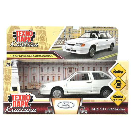 Машина металл ваз-2113 12 см, двери, багаж, инер,белый, кор. Технопарк в кор.2*36шт