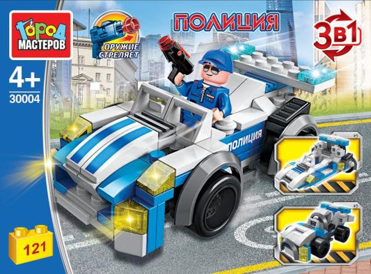 Конструктор полицейской машины 3в1, 121 дет. Город мастеров в кор.80шт