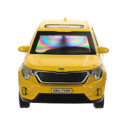 Машина металл KIA seltos длина 12 см, двери, багажник., инерц, желтый, кор. Технопарк в кор.2*36шт