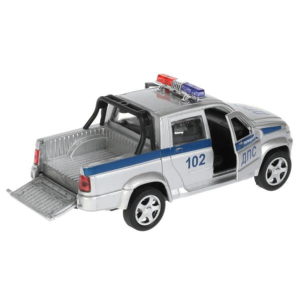 Машина металл "УАЗ" "uaz pickup полиция" длина 12 см, откр двер, багаж, инерц, с овчаркой, в кор. ТМ