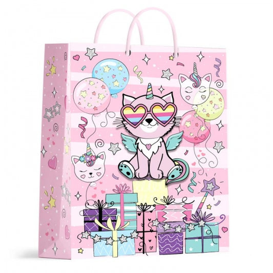 Пакет подарочный с аппликацией, котики, размер л, 190 гр/м2 ЧУДО ПРАЗДНИК в кор.10*12шт