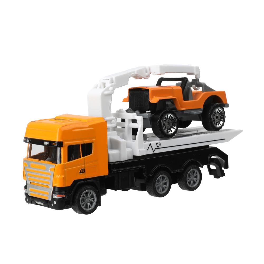 Машина металл ЭВАКУАТОР эвакуатор 12см с машинкой 7см, инерционный подвижный КРАН Технопарк в кор.2*144шт