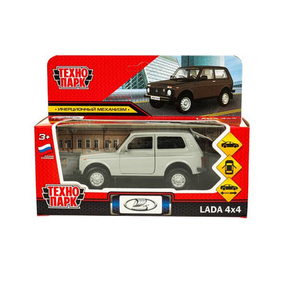 Машина металл LADA 4x4 длина 12 см,двери,багаж,инерц,темно-серый,кор Технопарк в кор.2*36шт