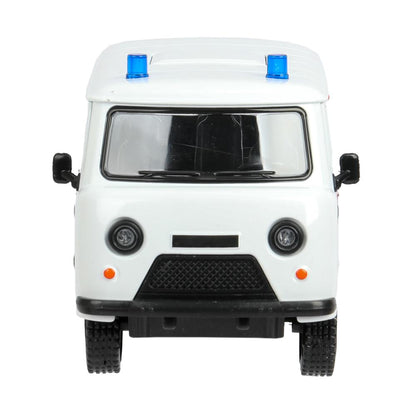 Машина металл светзвук УАЗ УАЗ 452 СКОРАЯ, 18,5 см, св-зв,дв,люк,баг,ин,бел Технопарк в кор.2*18шт