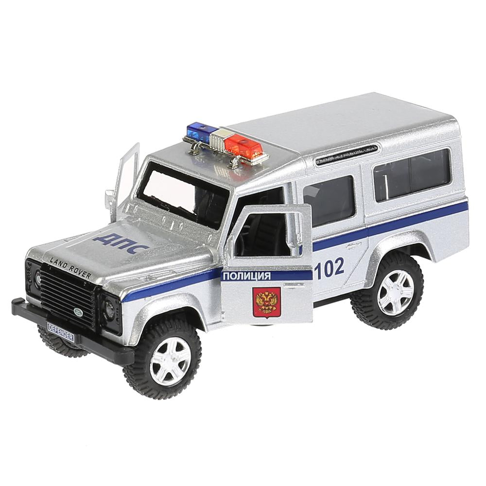 Машина металл светзвук LAND ROVER DEFENDER ПОЛИЦИЯ 12 см, дв, баг, ин, кор. Технопарк в кор.2*36шт