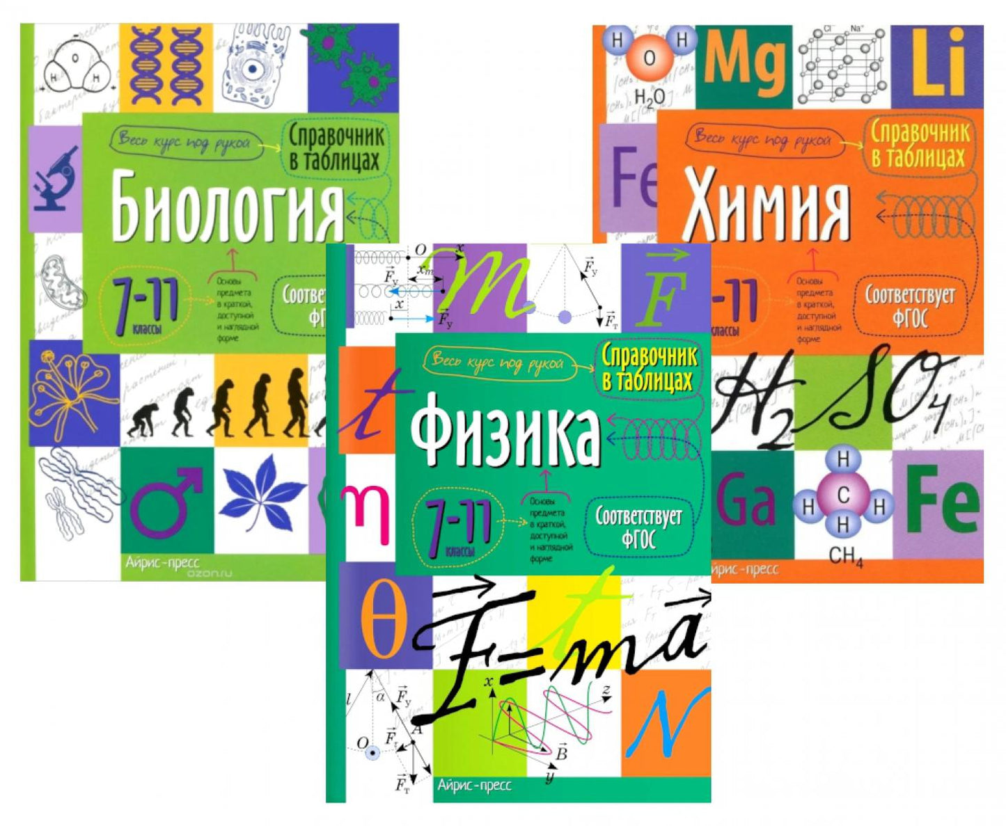 Справочник в таблицах. Биология. Химия. Физика. 7-11 кл. (комплект из 3-х книг)