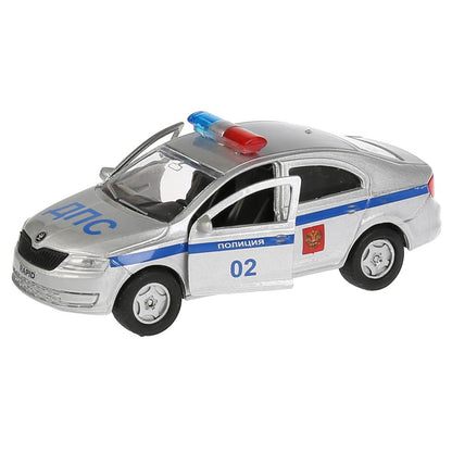 Машина металл SKODA Rapid полиция 12см, открыв двери и багажник, инерц. в кор Технопарк в кор.2*24шт