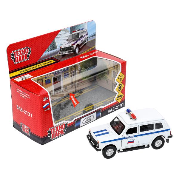 Machine en métal pour véhicule LADA 4x4 2131 ПОЛИЦИЯ 12,8 см, двер, баг, инр, кор.. Технопарк в кор.2*36шт