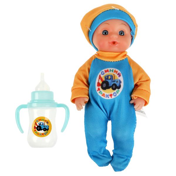 Пупс функц Синий ТРАКТОР 15см, пьет, пис, бутылочка, на блистере КАРАПУЗ в кор.72шт