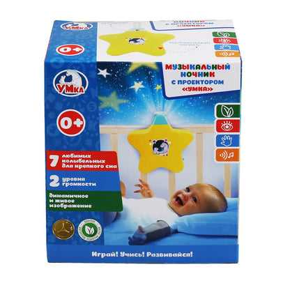 Музыкальный ночник ТМ УМКА с проектором (7 колыбельных) на бат. русс. чип в русс. кор. в кор.4*12шт