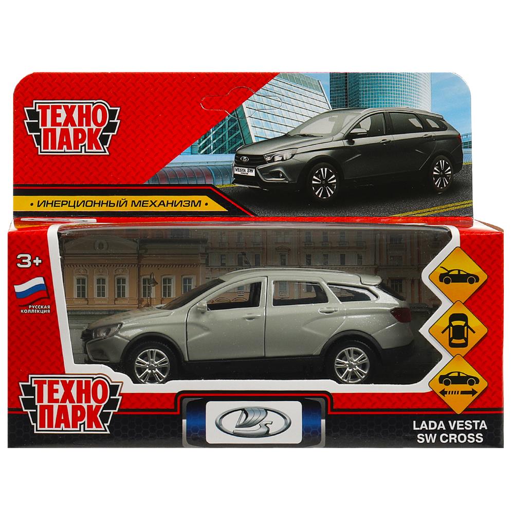 Машина металл LADA VESTA SW CROSS 12 см, двери, багажник, серый, кор. Технопарк в кор.2*36шт