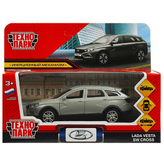 Машина металл LADA VESTA SW CROSS 12 см, двери, багажник, серый, кор. Технопарк в кор.2*36шт